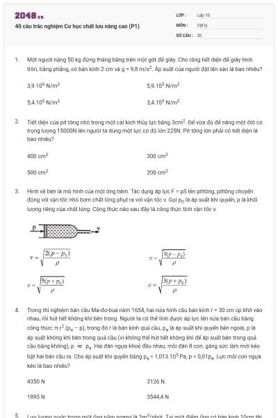 40 câu trắc nghiệm Cơ học chất lưu nâng cao (P1)