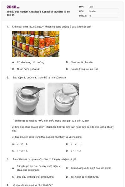 10 câu trắc nghiệm Khoa học 5 Kết nối tri thức Bài 19 có đáp án