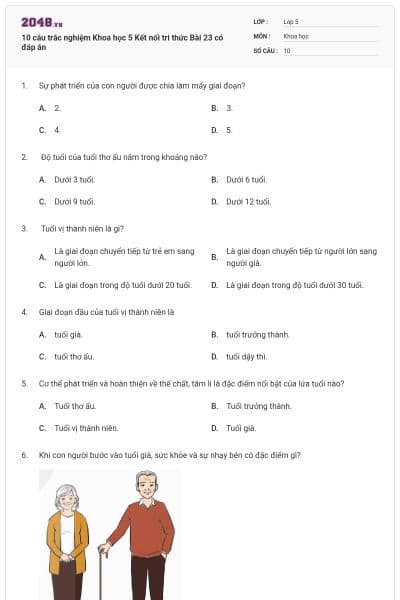 10 câu trắc nghiệm Khoa học 5 Kết nối tri thức Bài 23 có đáp án