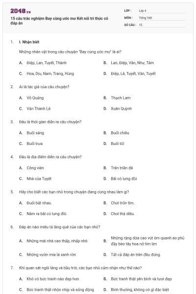 15 câu trắc nghiệm Bay cùng ước mơ Kết nối tri thức có đáp án