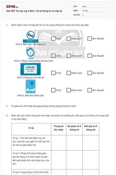 Giải VBT Tin học lớp 3 Bài 2. Xử lý thông tin có đáp án