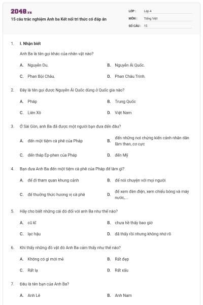 15 câu trắc nghiệm Anh ba Kết nối tri thức có đáp án