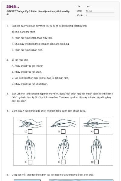 Giải VBT Tin học lớp 3 Bài 4. Làm việc với máy tính có đáp án