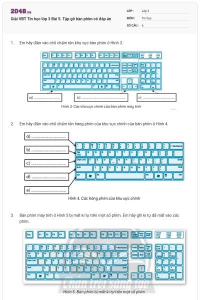 Giải VBT Tin học lớp 3 Bài 5. Tập gõ bàn phím có đáp án