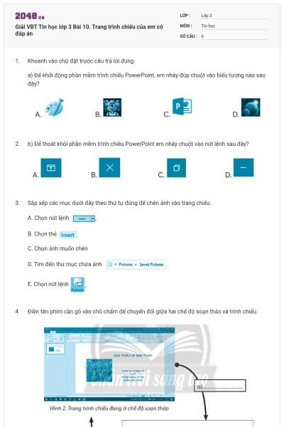 Giải VBT Tin học lớp 3 Bài 10. Trang trình chiếu của em có đáp án