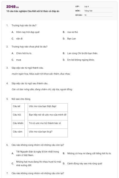 10 câu trắc nghiệm Câu Kết nối tri thức có đáp án