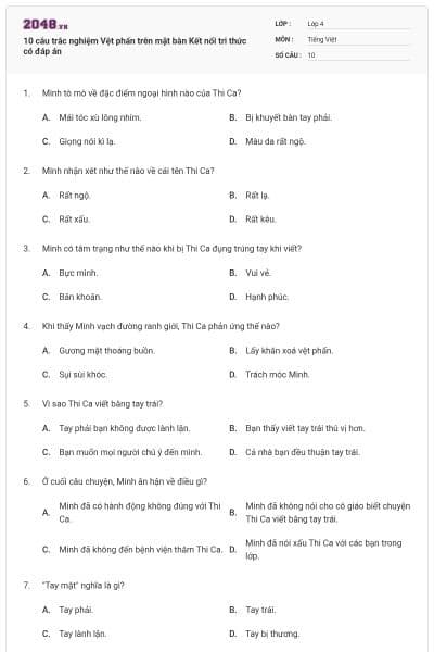 10 câu trắc nghiệm Vệt phấn trên mặt bàn Kết nối tri thức có đáp án