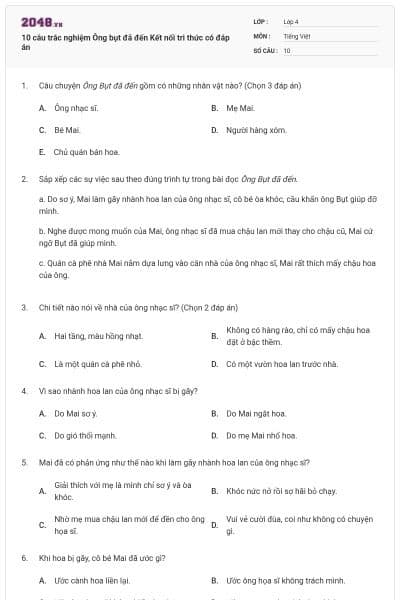 10 câu trắc nghiệm Ông bụt đã đến Kết nối tri thức có đáp án