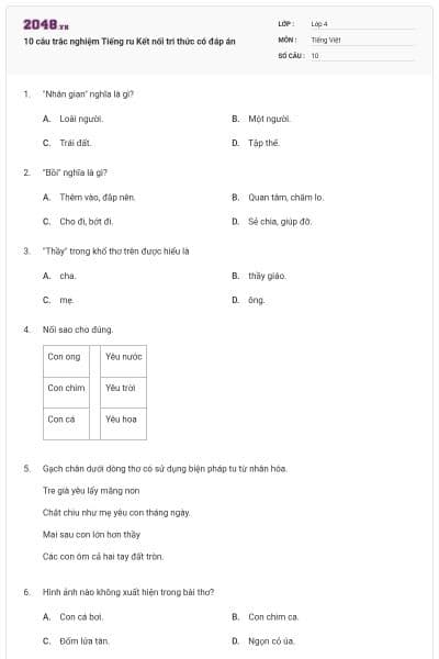 10 câu trắc nghiệm Tiếng ru Kết nối tri thức có đáp án