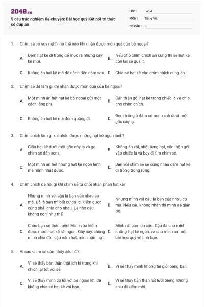 5 câu trắc nghiệm Kể chuyện: Bài học quý Kết nối tri thức có đáp án