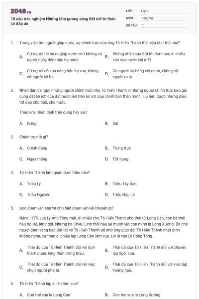 10 câu trắc nghiệm Những tấm gương sáng Kết nối tri thức có đáp án