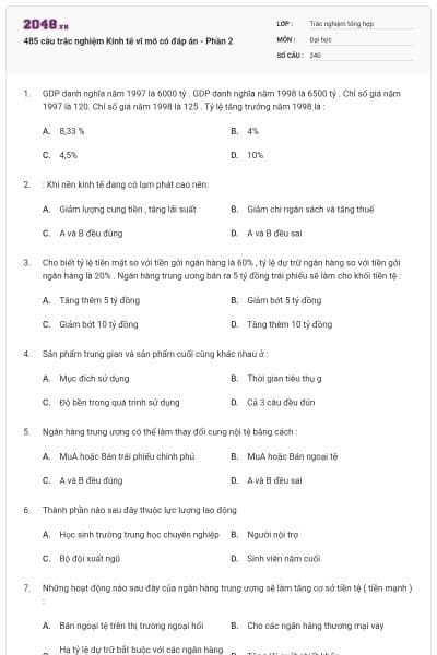 485 câu trắc nghiệm Kinh tế vĩ mô có đáp án - Phần 2