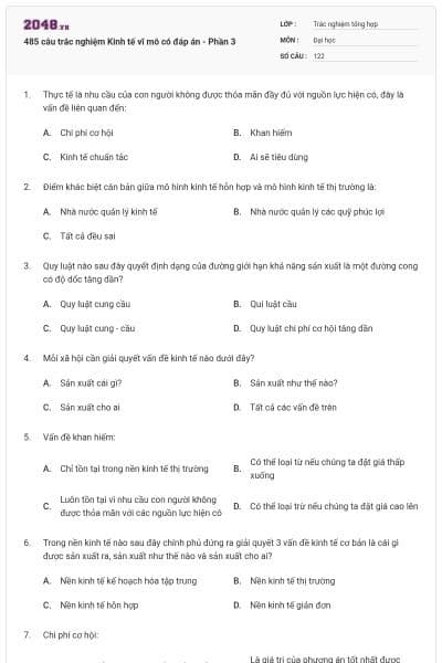 485 câu trắc nghiệm Kinh tế vĩ mô có đáp án - Phần 3