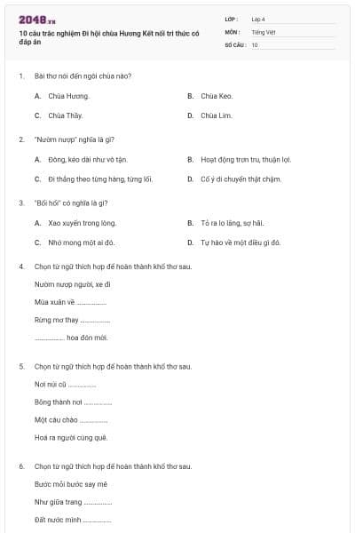 10 câu trắc nghiệm Đi hội chùa Hương Kết nối tri thức có đáp án