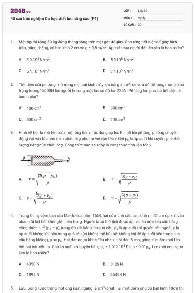 40 câu trắc nghiệm Cơ học chất lưu nâng cao (P1)