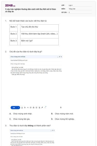 3 câu trắc nghiệm Hướng dẫn cách viết thư Kết nối tri thức có đáp án