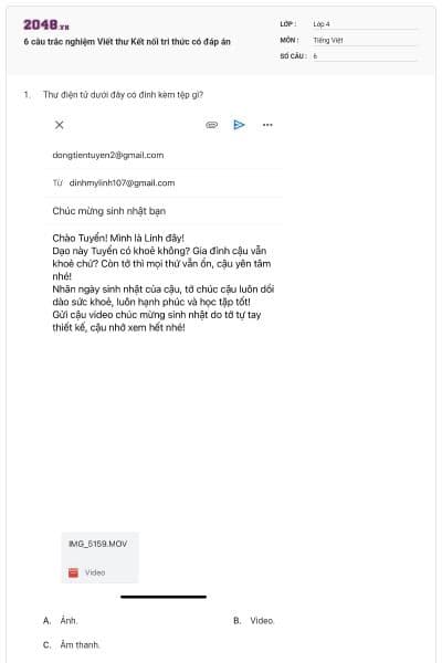 6 câu trắc nghiệm Viết thư Kết nối tri thức có đáp án