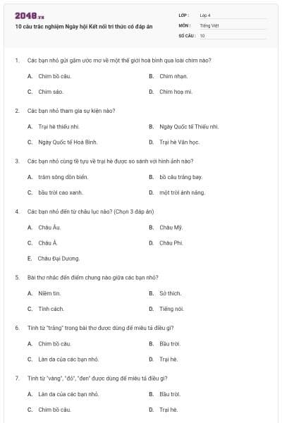 10 câu trắc nghiệm Ngày hội Kết nối tri thức có đáp án