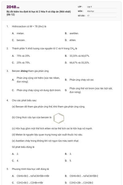 Bộ đề kiểm tra định kì học kì 2 Hóa 9 có đáp án (Mới nhất) (Đề 12)