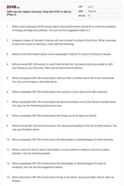 2000 câu trắc nghiệm tổng hợp Tiếng Anh 2025 có đáp án (Phần 2)