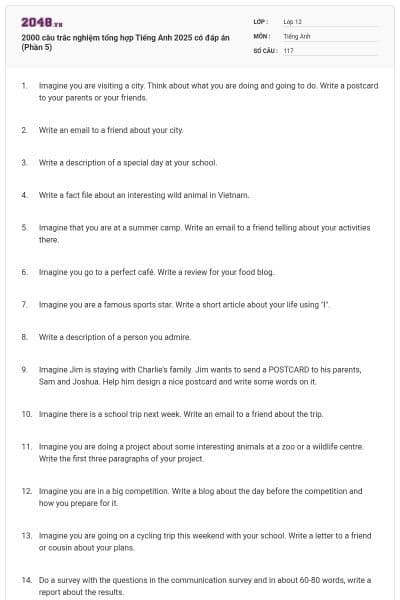 2000 câu trắc nghiệm tổng hợp Tiếng Anh 2025 có đáp án (Phần 5)