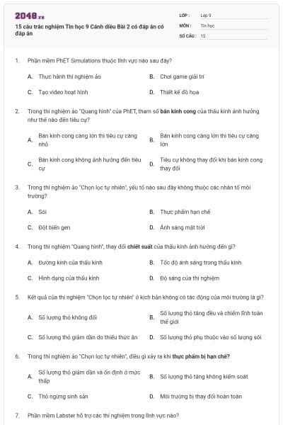 15 câu trắc nghiệm Tin học 9 Cánh diều Bài 2 có đáp án có đáp án