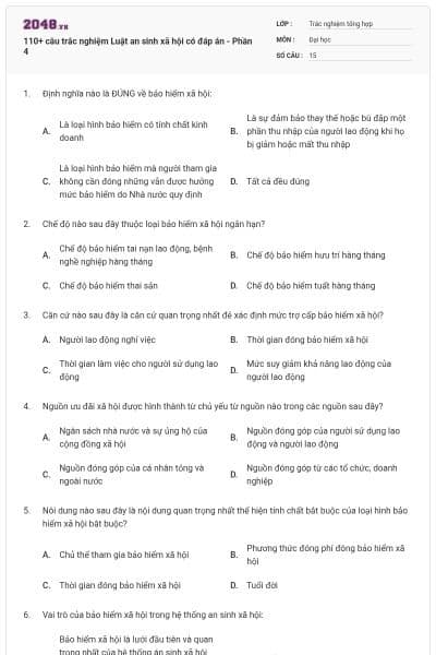110+ câu trắc nghiệm Luật an sinh xã hội có đáp án - Phần 4