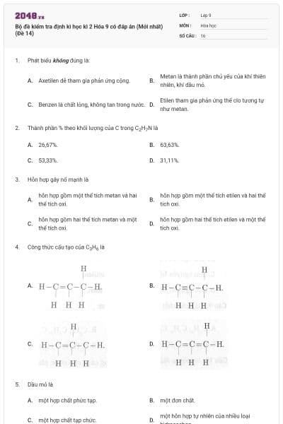 Bộ đề kiểm tra định kì học kì 2 Hóa 9 có đáp án (Mới nhất) (Đề 14)