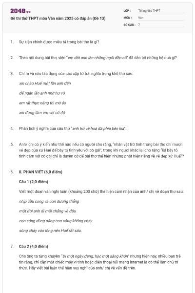 Đề thi thử THPT môn Văn năm 2025 có đáp án (Đề 13)