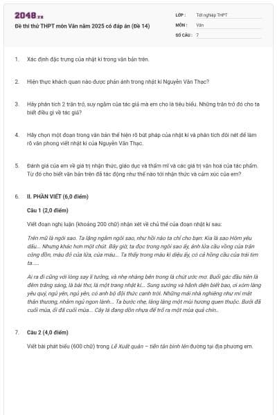 Đề thi thử THPT môn Văn năm 2025 có đáp án (Đề 14)