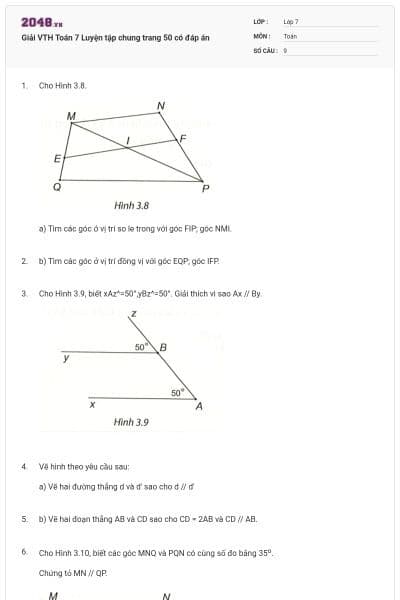 Giải VTH Toán 7 Luyện tập chung trang 50 có đáp án