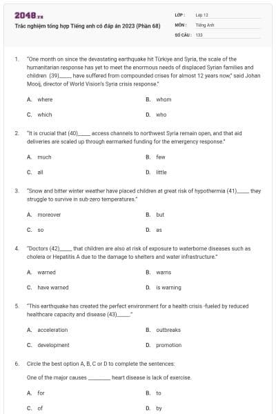 Trắc nghiệm tổng hợp Tiếng anh có đáp án 2023 (Phần 68)