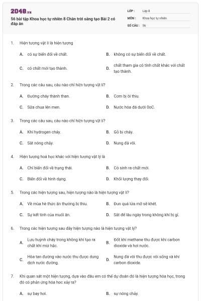 56 bài tập Khoa học tự nhiên 8 Chân trời sáng tạo Bài 2 có đáp án