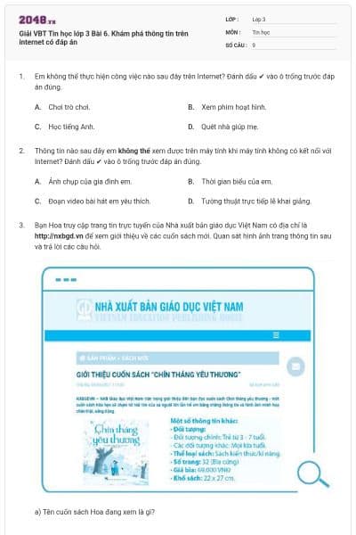 Giải VBT Tin học lớp 3 Bài 6. Khám phá thông tin trên internet có đáp án