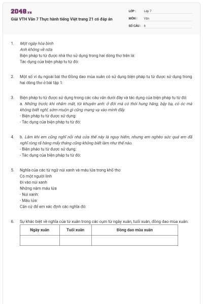 Giải VTH Văn 7 Thực hành tiếng Việt trang 21 có đáp án