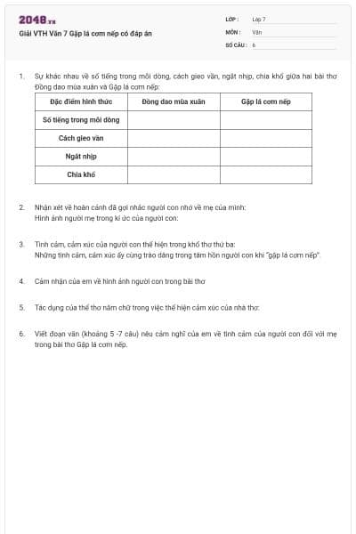 Giải VTH Văn 7 Gặp lá cơm nếp có đáp án