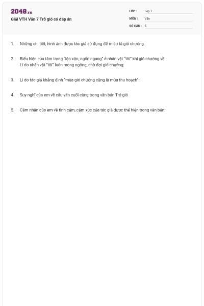 Giải VTH Văn 7 Trở gió có đáp án