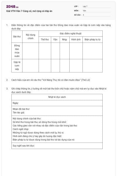 Giải VTH Văn 7 Củng cố, mở rộng có đáp án