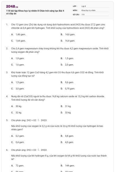118 bài tập Khoa học tự nhiên 8 Chân trời sáng tạo Bài 4 có đáp án