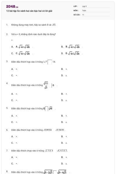 12 bài tập So sánh hai căn bậc hai có lời giải