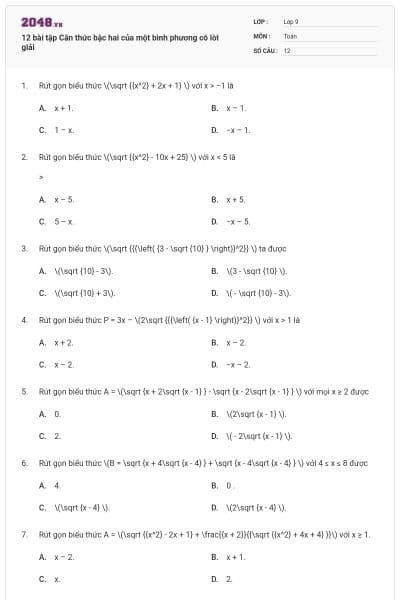 12 bài tập Căn thức bậc hai của một bình phương có lời giải