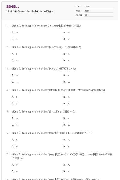 12 bài tập So sánh hai căn bậc ba có lời giải