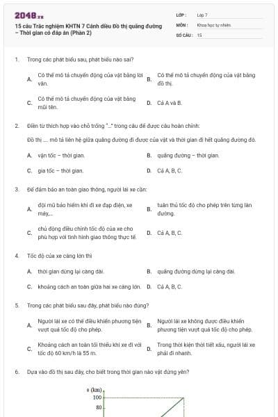 15 câu Trắc nghiệm KHTN 7 Cánh diều Đồ thị quãng đường – Thời gian có đáp án (Phần 2)