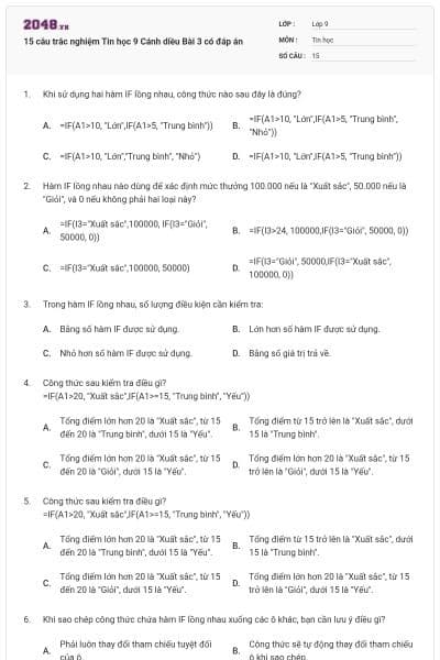 15 câu trắc nghiệm Tin học 9 Cánh diều Bài 3 có đáp án