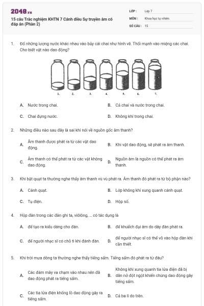 15 câu Trắc nghiệm KHTN 7 Cánh diều Sự truyền âm có đáp án (Phần 2)