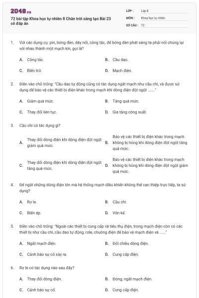 72 bài tập Khoa học tự nhiên 8 Chân trời sáng tạo Bài 23 có đáp án