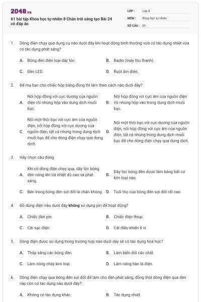 61 bài tập Khoa học tự nhiên 8 Chân trời sáng tạo Bài 24 có đáp án