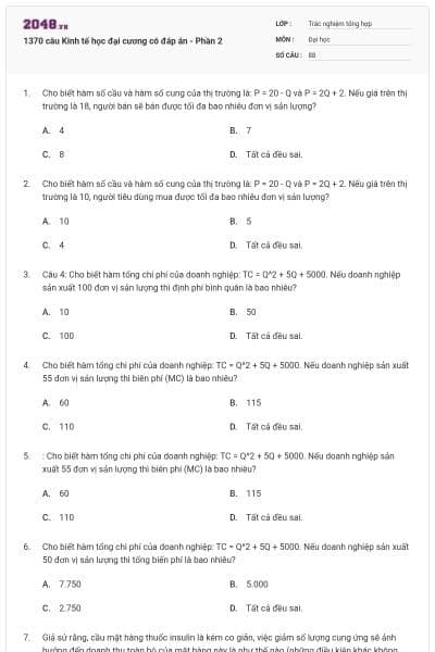 1370 câu Kinh tế học đại cương có đáp án - Phần 2