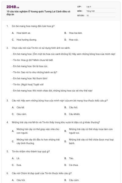 10 câu trắc nghiệm Ở Vương quốc Tương Lai Cánh diều có đáp án