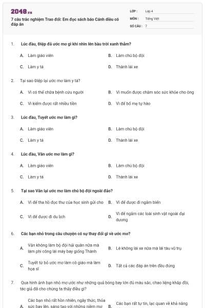 7 câu trắc nghiệm Trao đổi: Em đọc sách báo Cánh diều có đáp án